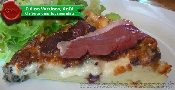 Clafoutis au bleu d'Auvergne et magrets de canard fumés