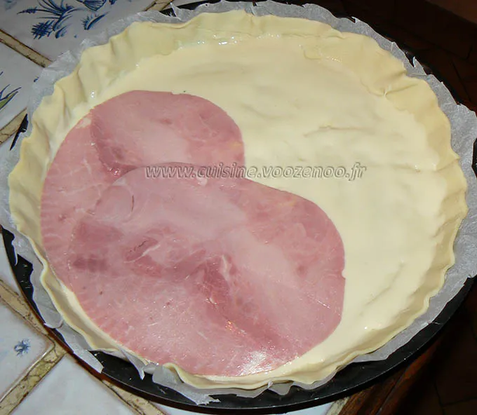 Tourte au jambon, champignons et fromages etape2