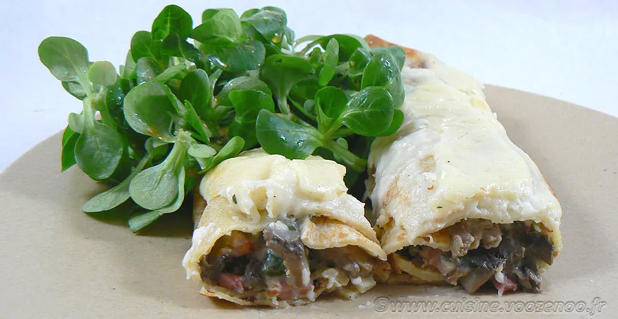 Crêpes farcies aux champignons et lardons