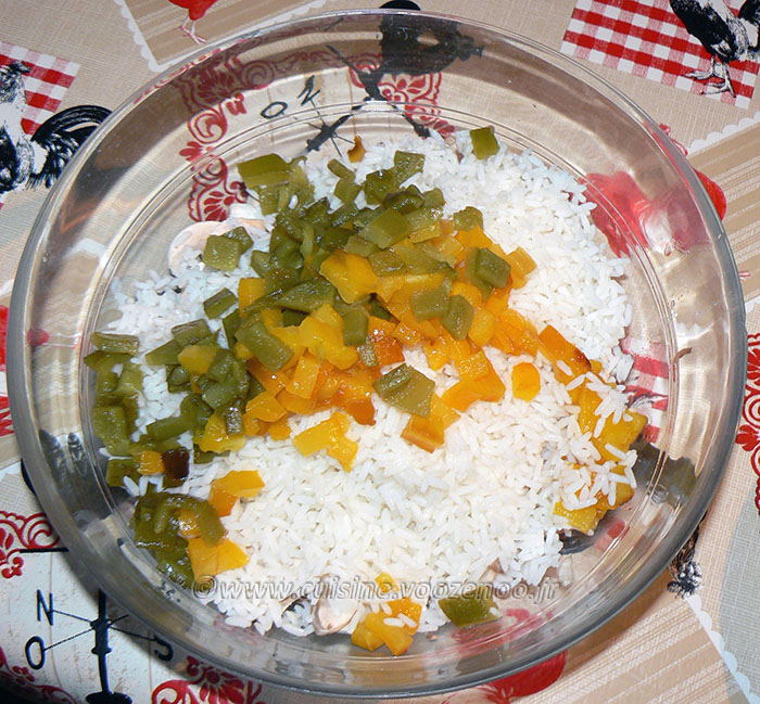 Salade de riz au thon, champignons et poivrons etape2