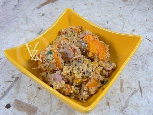 Salade tiède au quinoa, châtaignes et potimarron presentation