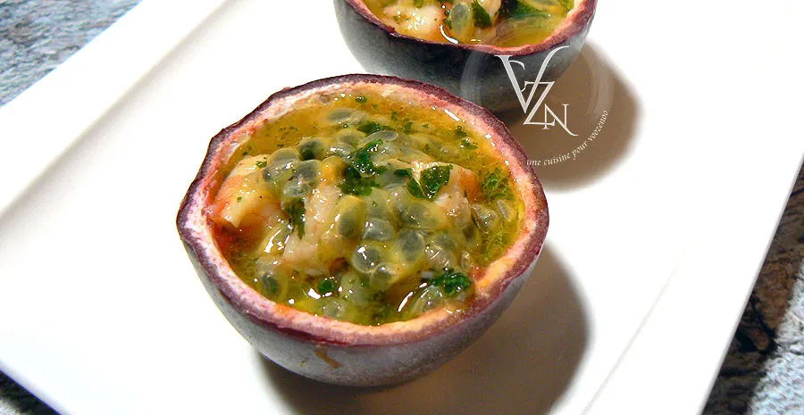 Coupelles de crevettes aux fruits de la passion
