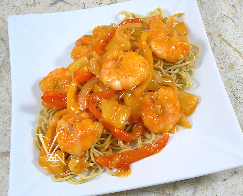 Crevettes sautées, sauce aigre douce fin2