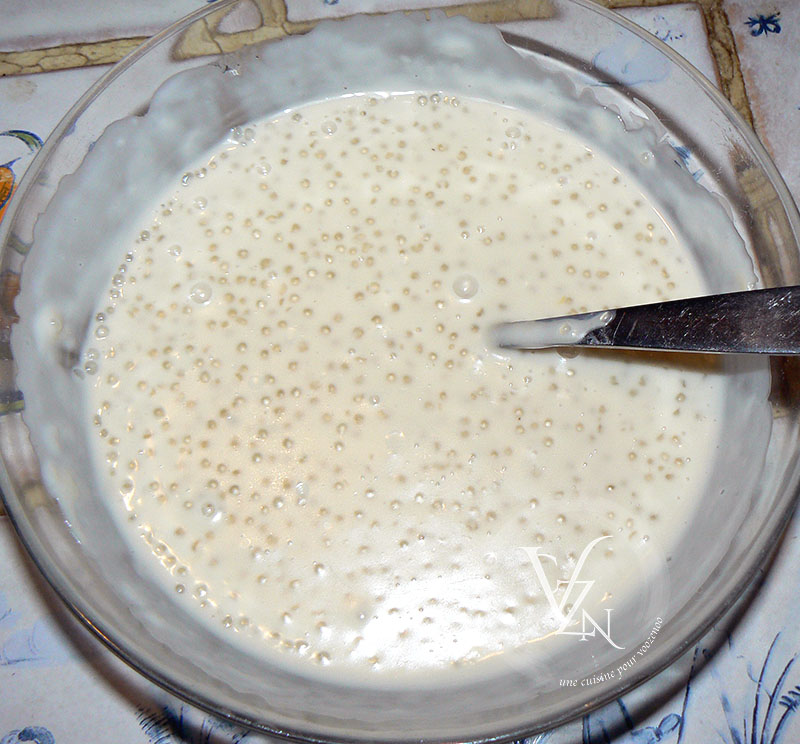 Perles du japon au lait de coco et bananes caramélisées etape1