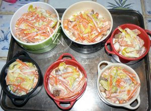 Mini cocotte de saumon, crustacés et légumes etape10