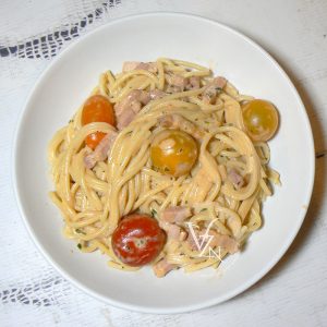 Spaghetti épicé, à l’ail, tomates et mascarpone fin2
