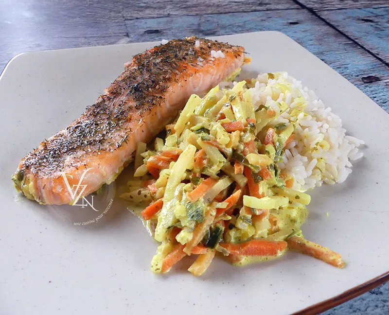 Pavés de saumon, julienne de légumes épicée fin2