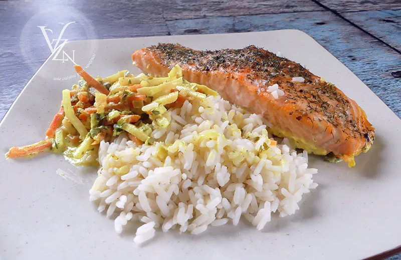 Pavés de saumon, julienne de légumes épicée fin3