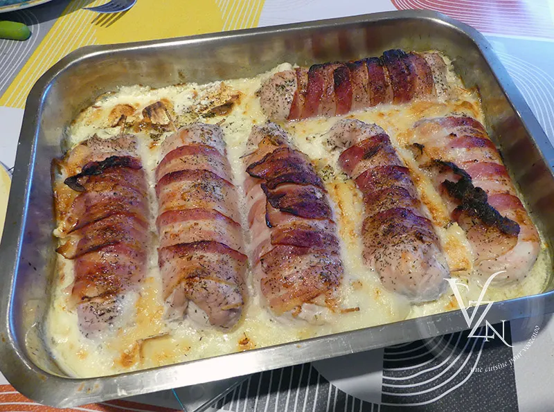 Roulés de dinde au chèvre et lard fumée fin