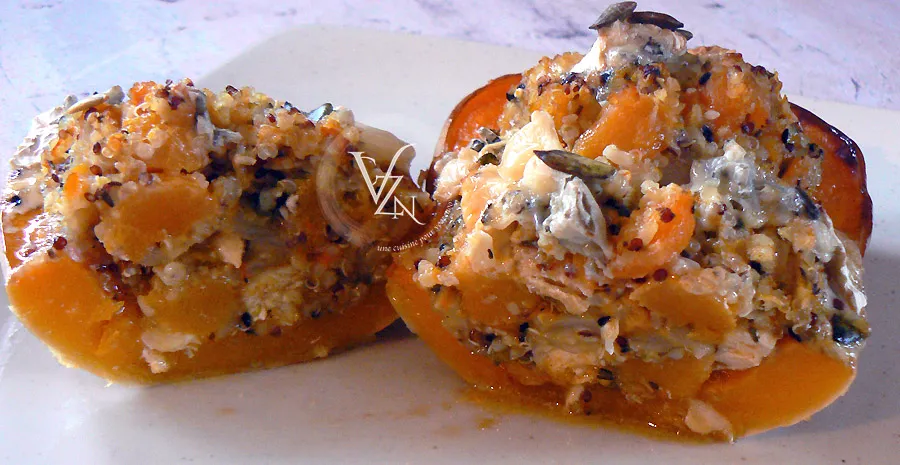 Butternut au quinoa, poulet et bleu de Bresse