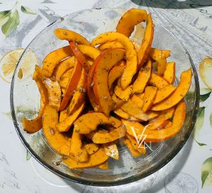 Tatin de potimarron, chèvre, pignons et miel étape1