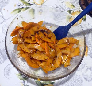 Tatin de potimarron, chèvre, pignons et miel étape2