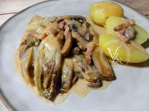 Poêlée d'endives crémeuses aux champignons presentation
